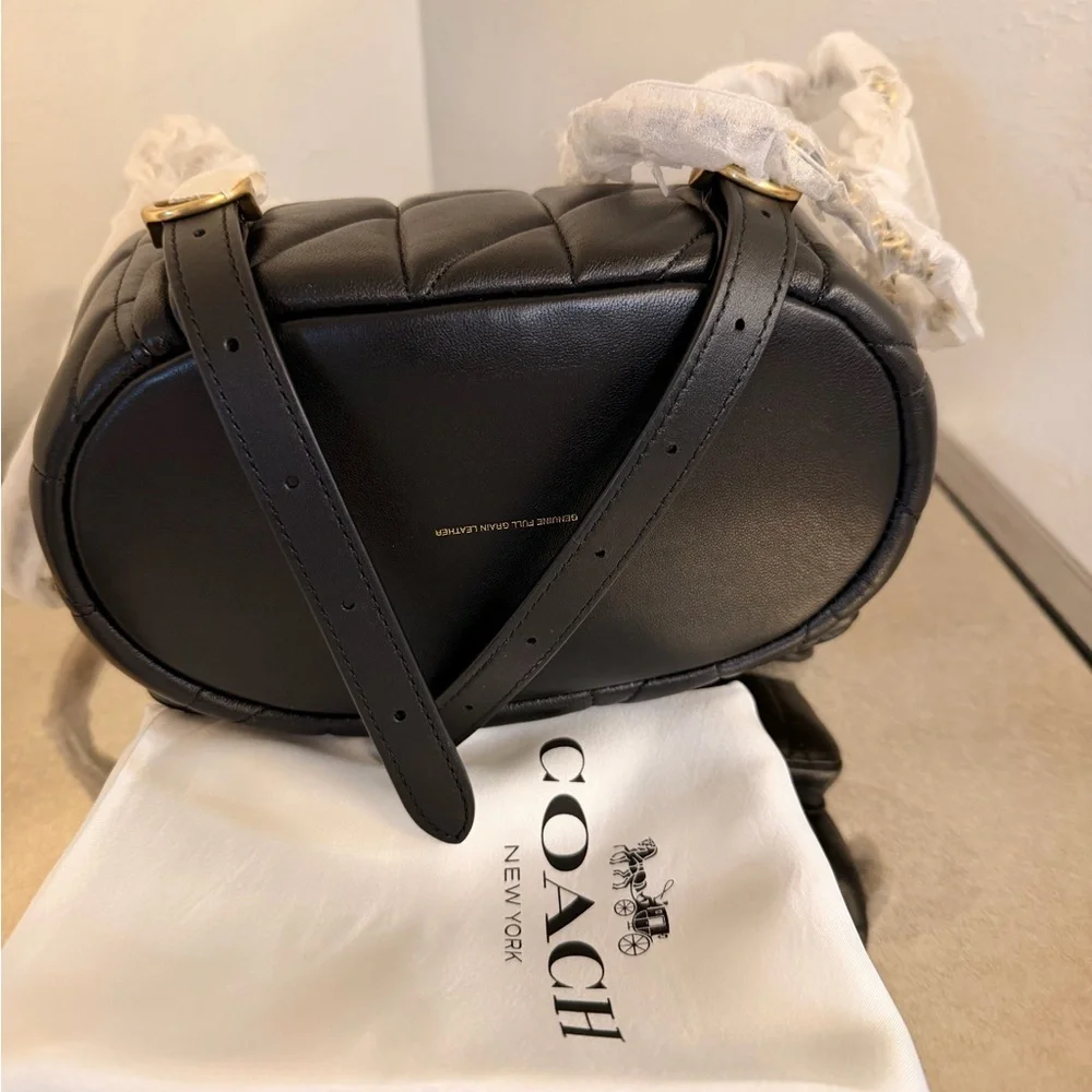 COACH Black Quilted Leather C Backpack with Gold Hardware